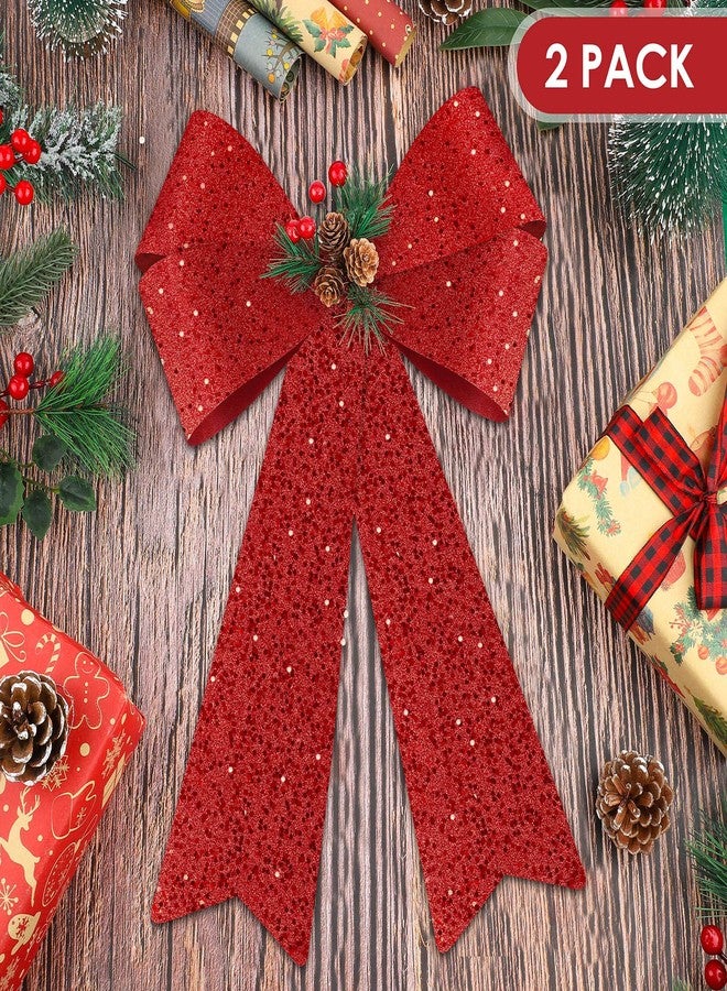 MCEAST 2 Pack Red Christmas Bows 12 x 18 Inches Xmas Wreaths Garland Bows with Pinecones for Christmas Tree Ornaments Sets Indoor Outdor Decoration - Image 3